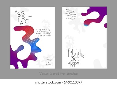 Set of abstract universal flyer templates with simple wavy shapes and cut paper with shadow over striped background. Social media web banner. Bright colored isolated.