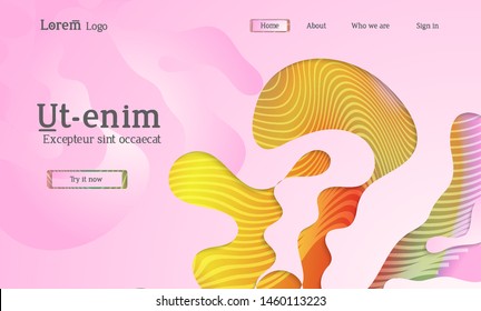 Set of abstract universal flyer templates with simple wavy shapes and cut paper with shadow over striped background. Social media web banner. Bright colored isolated.