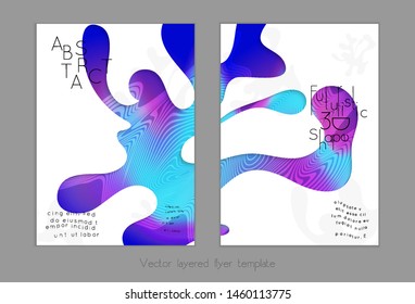 Set of abstract universal flyer templates with simple wavy shapes and cut paper with shadow over striped background. Social media web banner. Bright colored isolated.