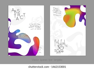 Set of abstract universal flyer templates with simple wavy shapes and cut paper with shadow over striped background. Social media web banner. Bright colored isolated.