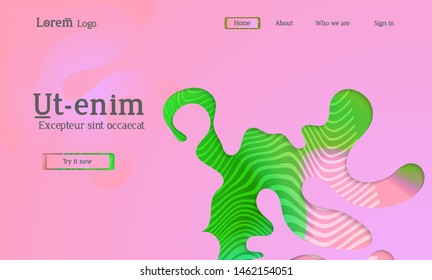 Set of abstract universal flyer templates with simple wavy shapes and cut paper with shadow over striped background. Social media web banner. Bright colored isolated.