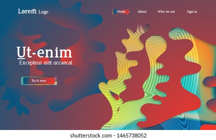 Set of abstract universal flyer templates with simple wavy shapes and cut paper with shadow over striped background. Social media web banner. Bright colored isolated.