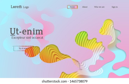 Set of abstract universal flyer templates with simple wavy shapes and cut paper with shadow over striped background. Social media web banner. Bright colored isolated.