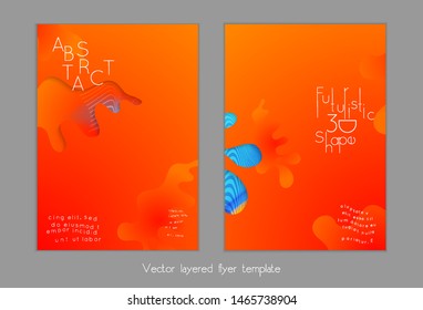 Set of abstract universal flyer templates with simple wavy shapes and cut paper with shadow over striped background. Social media web banner. Bright colored isolated.