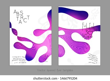 Set of abstract universal flyer templates with simple wavy shapes and cut paper with shadow over striped background. Social media web banner. Bright colored isolated.
