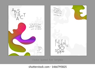 Set of abstract universal flyer templates with simple wavy shapes and cut paper with shadow over striped background. Social media web banner. Bright colored isolated.