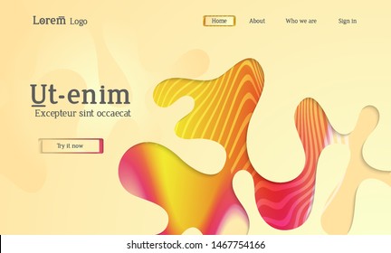 Set of abstract universal flyer templates with simple wavy shapes and cut paper with shadow over striped background. Social media web banner. Bright colored isolated.