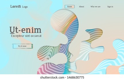 Set of abstract universal flyer templates with simple wavy shapes and cut paper with shadow over striped background. Social media web banner. Bright colored isolated.