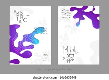 Set of abstract universal flyer templates with simple wavy shapes and cut paper with shadow over striped background. Social media web banner. Bright colored isolated.