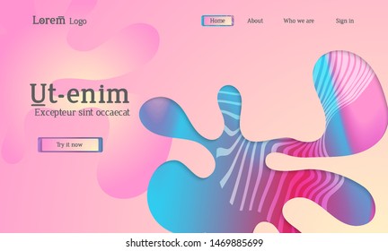 Set of abstract universal flyer templates with simple wavy shapes and cut paper with shadow over striped background. Social media web banner. Bright colored isolated.