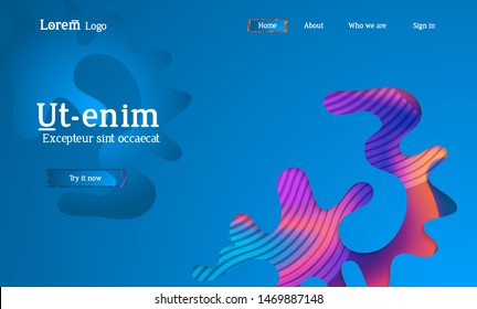 Set of abstract universal flyer templates with simple wavy shapes and cut paper with shadow over striped background. Social media web banner. Bright colored isolated.