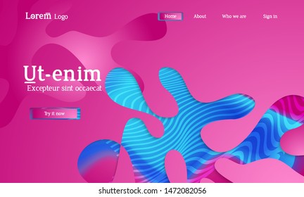 Set of abstract universal flyer templates with simple wavy shapes and cut paper with shadow over striped background. Social media web banner. Bright colored isolated.