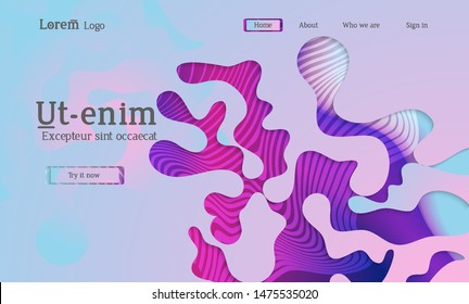 Set of abstract universal flyer templates with simple wavy shapes and cut paper with shadow over striped background. Social media web banner. Bright colored isolated.