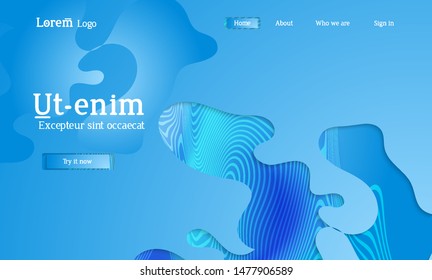 Set of abstract universal flyer templates with simple wavy shapes and cut paper with shadow over striped background. Social media web banner. Bright colored isolated.