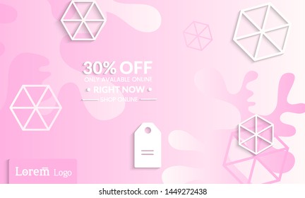 Set of abstract universal landing page template with simple wavy gradient and  cut paper with realistic shadow. Social media web banner with 3D paper cut out geometric shapes