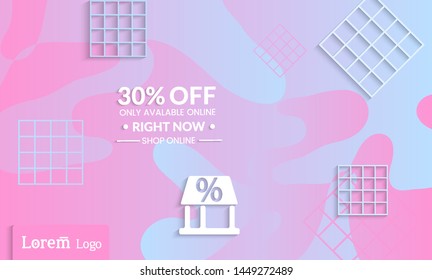 Set of abstract universal landing page template with simple wavy gradient and  cut paper with realistic shadow. Social media web banner with 3D paper cut out geometric shapes