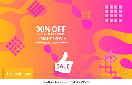 Set of abstract universal landing page template with simple wavy gradient and  cut paper with realistic shadow. Social media web banner with 3D paper cut out geometric shapes