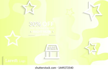 Set of abstract universal landing page template with simple wavy gradient and  cut paper with realistic shadow. Social media web banner with 3D paper cut out geometric shapes