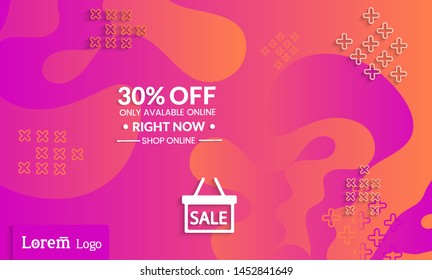 Set of abstract universal landing page template with simple wavy gradient and  cut paper with realistic shadow. Social media web banner with 3D paper cut out geometric shapes