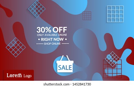 Set of abstract universal landing page template with simple wavy gradient and  cut paper with realistic shadow. Social media web banner with 3D paper cut out geometric shapes