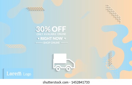 Set of abstract universal landing page template with simple wavy gradient and  cut paper with realistic shadow. Social media web banner with 3D paper cut out geometric shapes