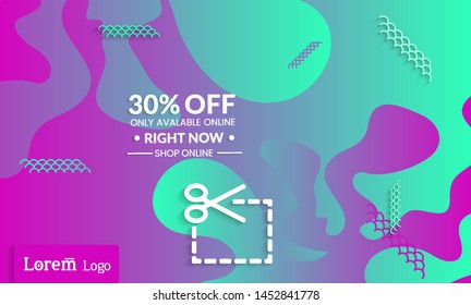 Set of abstract universal landing page template with simple wavy gradient and  cut paper with realistic shadow. Social media web banner with 3D paper cut out geometric shapes