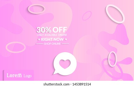 Set of abstract universal landing page template with simple wavy gradient and  cut paper with realistic shadow. Social media web banner with 3D paper cut out geometric shapes