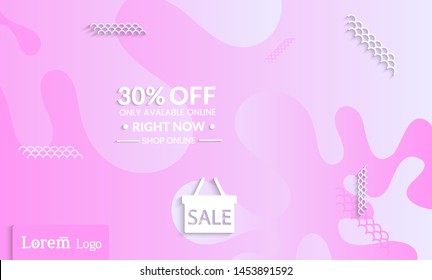 Set of abstract universal landing page template with simple wavy gradient and  cut paper with realistic shadow. Social media web banner with 3D paper cut out geometric shapes