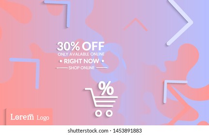 Set of abstract universal landing page template with simple wavy gradient and  cut paper with realistic shadow. Social media web banner with 3D paper cut out geometric shapes