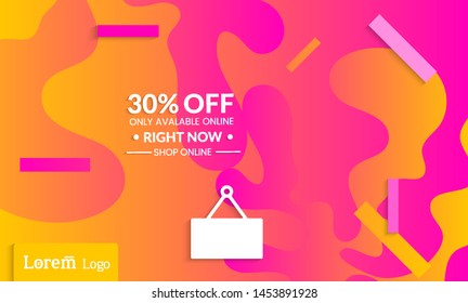 Set of abstract universal landing page template with simple wavy gradient and  cut paper with realistic shadow. Social media web banner with 3D paper cut out geometric shapes