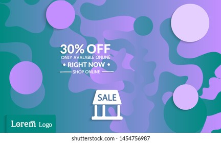 Set of abstract universal landing page template with simple wavy gradient and  cut paper with realistic shadow. Social media web banner with 3D paper cut out geometric shapes