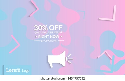 Set of abstract universal landing page template with simple wavy gradient and  cut paper with realistic shadow. Social media web banner with 3D paper cut out geometric shapes