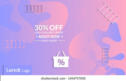 Set of abstract universal landing page template with simple wavy gradient and  cut paper with realistic shadow. Social media web banner with 3D paper cut out geometric shapes