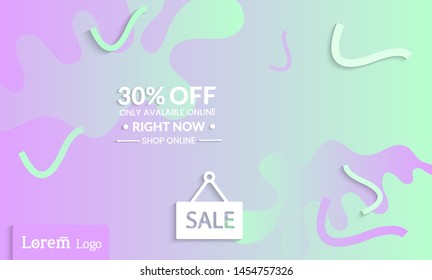 Set of abstract universal landing page template with simple wavy gradient and  cut paper with realistic shadow. Social media web banner with 3D paper cut out geometric shapes