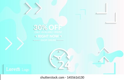 Set of abstract universal landing page template with simple wavy gradient and  cut paper with realistic shadow. Social media web banner with 3D paper cut out geometric shapes