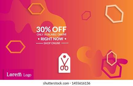 Set of abstract universal landing page template with simple wavy gradient and  cut paper with realistic shadow. Social media web banner with 3D paper cut out geometric shapes