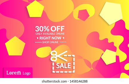 Set of abstract universal landing page template with simple wavy gradient and  cut paper with realistic shadow. Social media web banner with 3D paper cut out geometric shapes