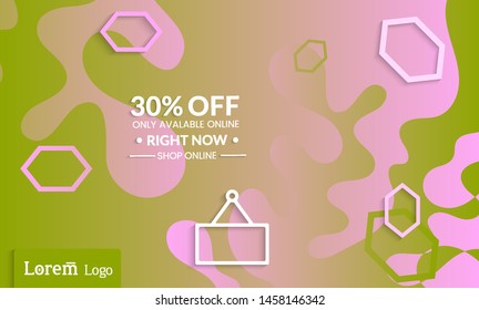 Set of abstract universal landing page template with simple wavy gradient and  cut paper with realistic shadow. Social media web banner with 3D paper cut out geometric shapes