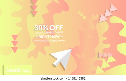 Set of abstract universal landing page template with simple wavy gradient and  cut paper with realistic shadow. Social media web banner with 3D paper cut out geometric shapes