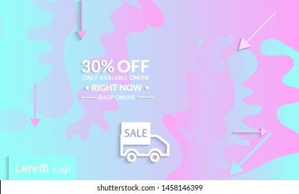 Set of abstract universal landing page template with simple wavy gradient and  cut paper with realistic shadow. Social media web banner with 3D paper cut out geometric shapes