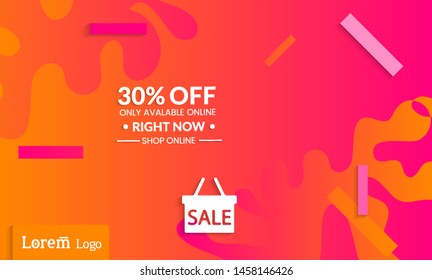 Set of abstract universal landing page template with simple wavy gradient and  cut paper with realistic shadow. Social media web banner with 3D paper cut out geometric shapes
