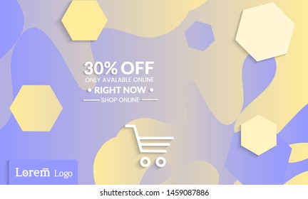 Set of abstract universal landing page template with simple wavy gradient and  cut paper with realistic shadow. Social media web banner with 3D paper cut out geometric shapes