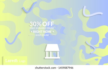 Set of abstract universal landing page template with simple wavy gradient and  cut paper with realistic shadow. Social media web banner with 3D paper cut out geometric shapes