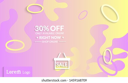 Set of abstract universal landing page template with simple wavy gradient and  cut paper with realistic shadow. Social media web banner with 3D paper cut out geometric shapes