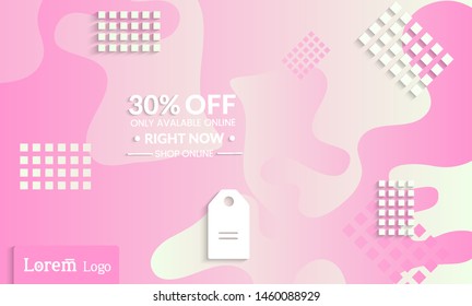 Set of abstract universal landing page template with simple wavy gradient and  cut paper with realistic shadow. Social media web banner with 3D paper cut out geometric shapes