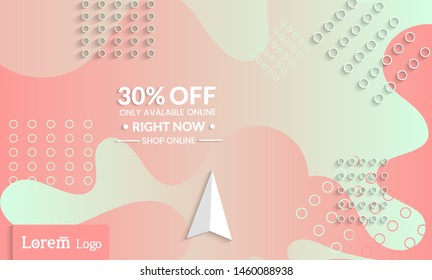 Set of abstract universal landing page template with simple wavy gradient and  cut paper with realistic shadow. Social media web banner with 3D paper cut out geometric shapes