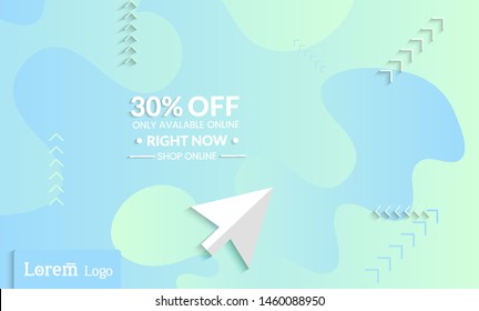 Set of abstract universal landing page template with simple wavy gradient and  cut paper with realistic shadow. Social media web banner with 3D paper cut out geometric shapes
