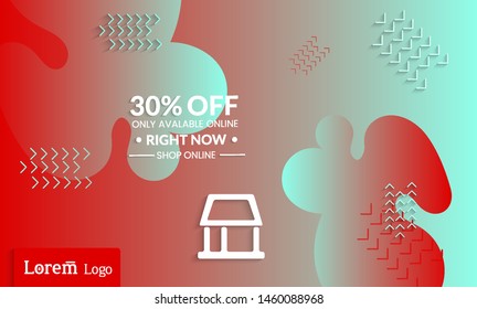 Set of abstract universal landing page template with simple wavy gradient and  cut paper with realistic shadow. Social media web banner with 3D paper cut out geometric shapes