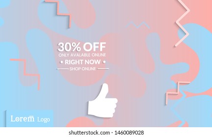 Set of abstract universal landing page template with simple wavy gradient and  cut paper with realistic shadow. Social media web banner with 3D paper cut out geometric shapes