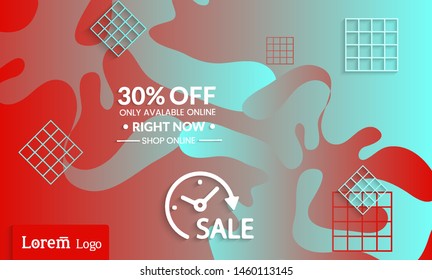 Set of abstract universal landing page template with simple wavy gradient and  cut paper with realistic shadow. Social media web banner with 3D paper cut out geometric shapes